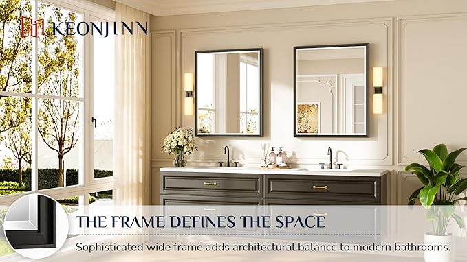 Keonjinn 30" x 36" Black Bathroom Vanity Mirror, Brushed Black Mirrors