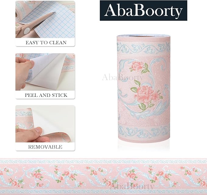AbaBoorty 394"X4.1"Pink Flower Wallpaper Border Peel and Stick 3D Pattern Wall
