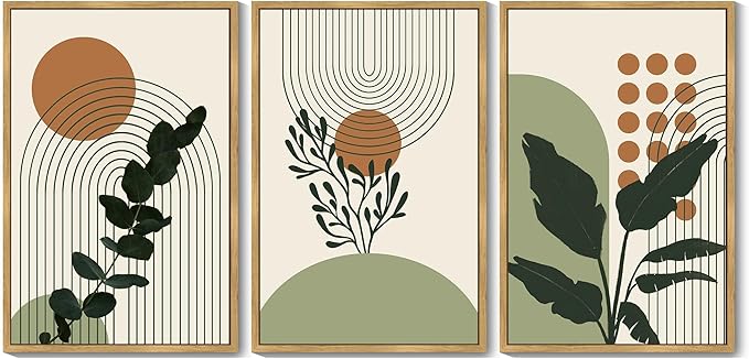 PHOPAGO Boho Plant Wall Art Green Botanical Bohemain Framed Wall Printing