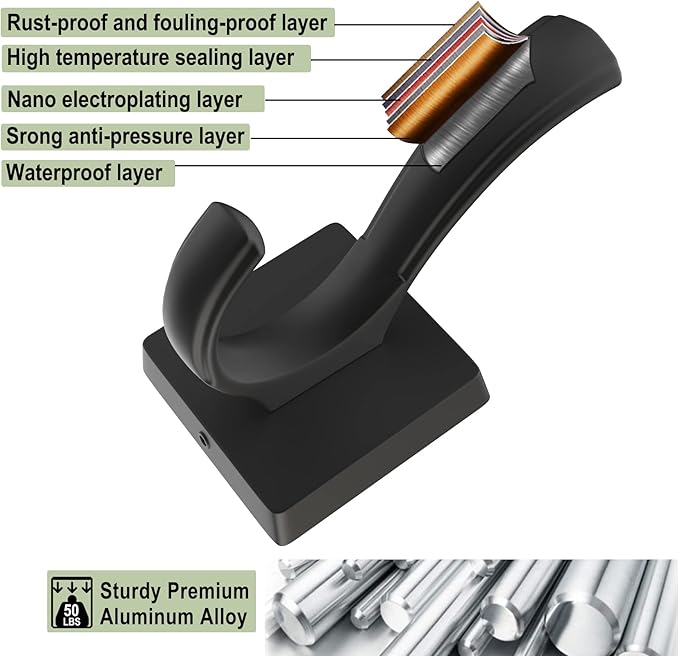 TOFIIGREM Black Towel Hooks Coat Hook, Towels Robe Holder