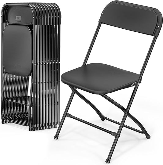 VINGLI 10 Pack Black Plastic Folding Chair, Indoor Outdoor Portable Stackable Commercial Seat with Steel Frame 350lb. Capacity for Events Office Wedding Party Picnic Kitchen Dining