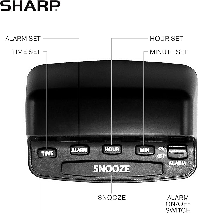 Sharp Digital Alarm Clock with Keyboard Style Controls, Battery Back-up