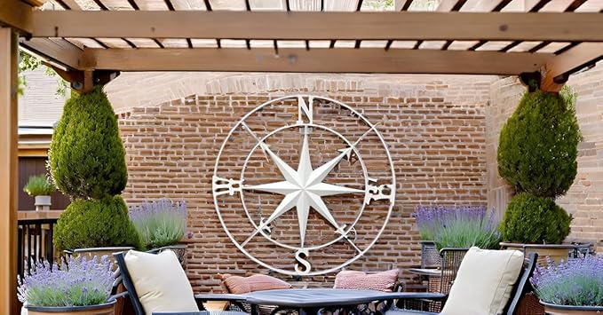 Nightclawing Nautical Compass Wall Decor,Coastal Nautical Beach Decor, Porch Patio Wall Hanging,41" (White)
