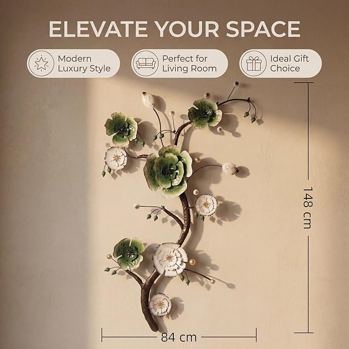 Large 3D Abstract Art Metal Flower Wall Art Main Colors Are White And Blue