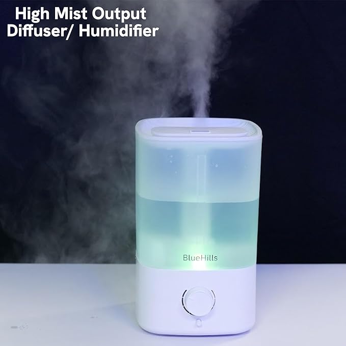 BlueHills Premium 5000 ML XL Essential Oil Diffuser Humidifier Large Room Huge Coverage Area 5 Liter Big Capacity High Mist Output 100 Hours Long Run Time Aroma Diffuser White G501