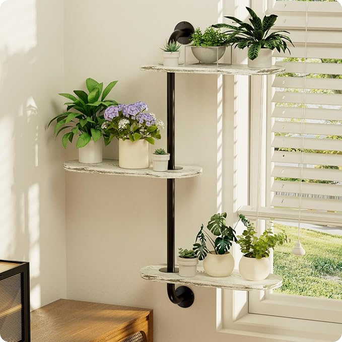 Rotating Window Plant Shelves 3-Tier, Wooden Window Shelf
