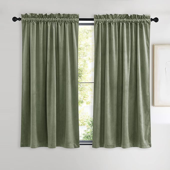 NICETOWN Sage Green Velvet Curtains 54 inches Long 2 Panels