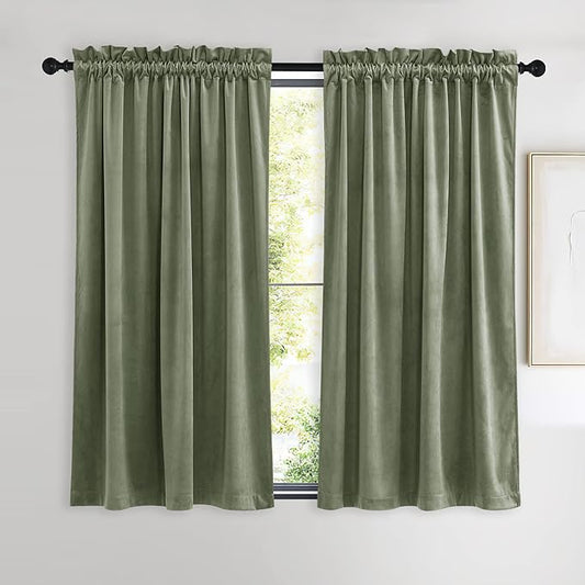 NICETOWN Sage Green Velvet Curtains 54 inches Long 2 Panels
