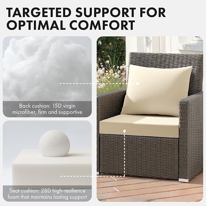 MIULEE Beige Outdoor Chair Cushion 24x24 Inch for Patio Furniture Linen Textured Waterproof & 3 Year Color Fastness Seat and Back Couch Cushion with Ties No Slip Design