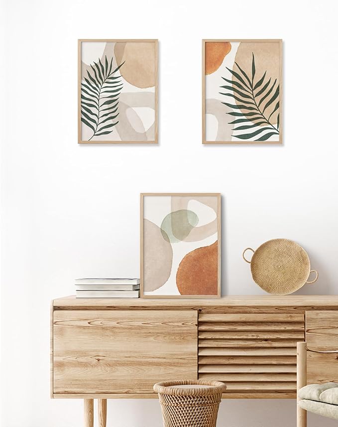 HesenDot Unframed Neutral Boho Wall Art Set of 3, 12x16in Botanical Leaves