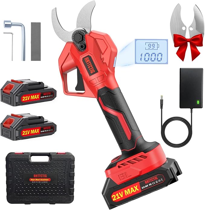 Upgraded Electric Pruning Shears, Big 2.56'' Cutting Diameter Cordless Pruner for Gardening with Dual 2.0AH Batteries & Extra Replacement Blades, Branch Cutter for Tree & Flower Trimming