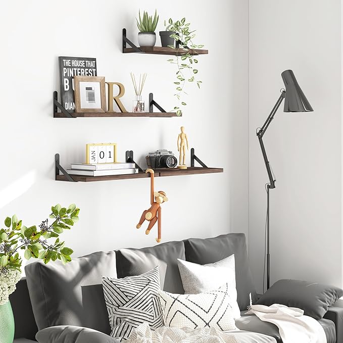 YGEOMER Floating Shelves for Wall, Different Sizes Walnut Wall Shelves for