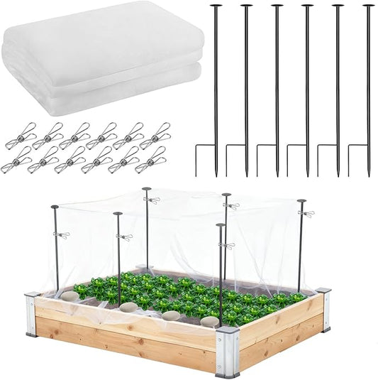 Metal Garden Netting Kit, 6 Pack 2.6ft Raised Garden Bed Net Support Stakes with 10Â´Ã13Â´ Fine Mesh Insect Netting 12pcs Clips Bird Barrier Screen Cover for Protect Plant Vegetable Row from Animals Bug