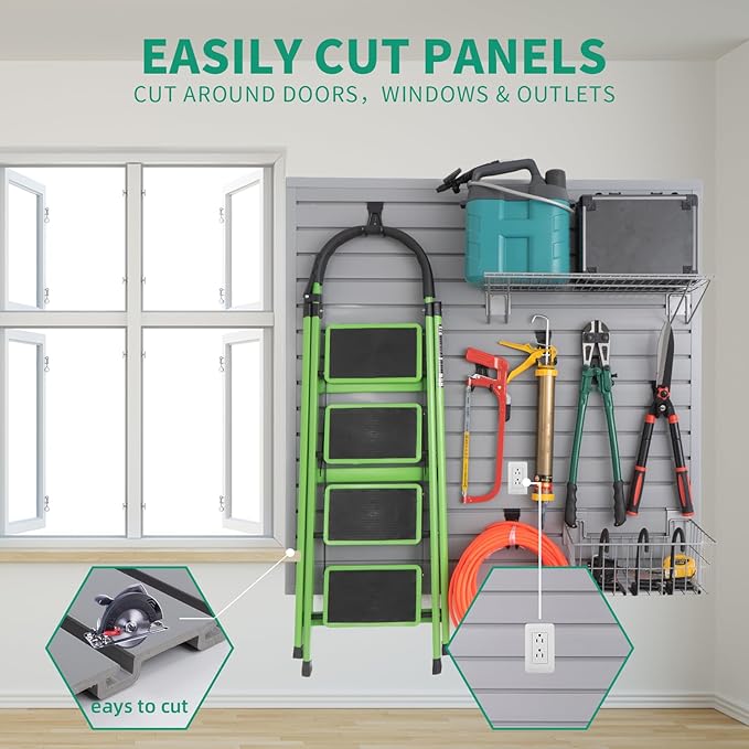 FRAYSCENT Slat Wall Paneling Garage Slat Wall Storage Systems Slatwall Panels Power Tool Organizer Wall Mount, PVC Garage Storage & Organization Products Slate Board (Grey, 4ft x 4ft)