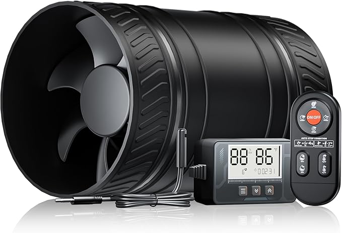 4 Inch Inline Duct Fan with Humidity Sensor and Remote, Upgraded 6-Speed Control with Timer Humidity & Temperature, Low Noise HVAC Ventilation Fan in Basement Bathroom Workshop Attic