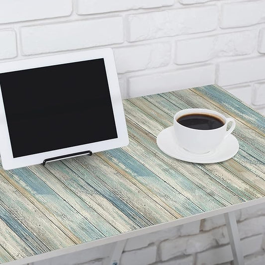 practicalWs 17.71''x 393.7''Blue Distressed Wood Wallpaper Self-Adhesive Peel