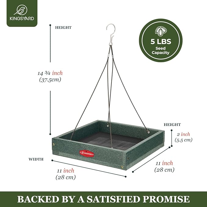 Kingsyard 2 Pack Platform Bird Feeder Tray for Outdoor Hanging - Durable Recycled Plastic & Metal Mesh, Large 3.5 lbs Capacity, Ideal for Attracting Large Birds, Green