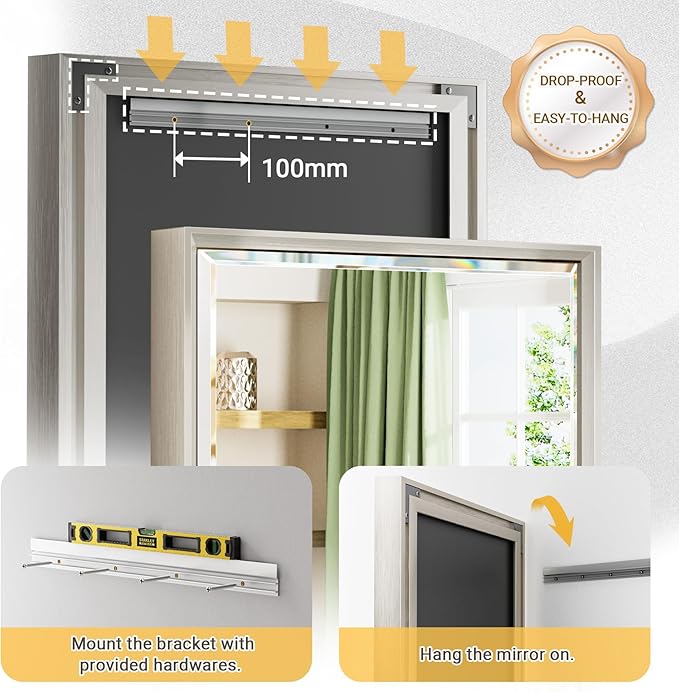 60 x 36 Brushed Nickel Bathroom Mirror, Beveled Framed Rectangle