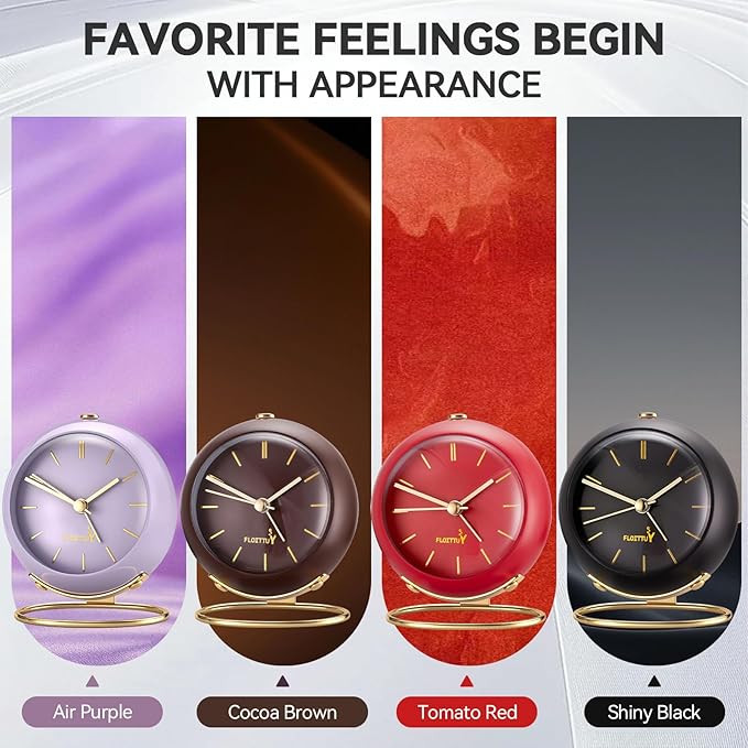 FLOITTUY Silent Table Analog Alarm Clock No Ticking, Lighted on Demand and Battery Operated, Beep Sounds, Small Desk Clock(Shiny Black)
