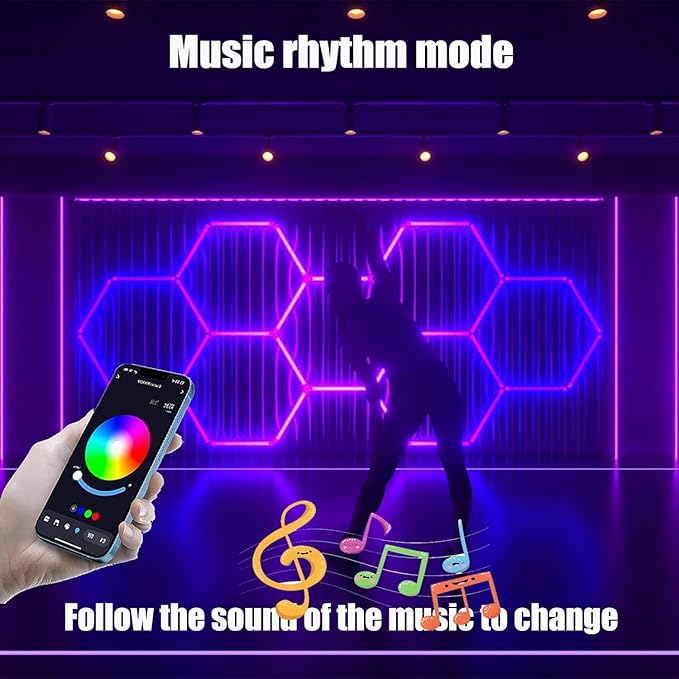 25Pack RGB 5 Hexagon LED Garage/Wall Lights, RGB 358 Kinds of Changes Dimmable