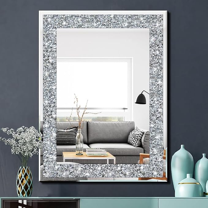 QMDECOR Crystal Crush Diamond Rectangle Silver Mirror