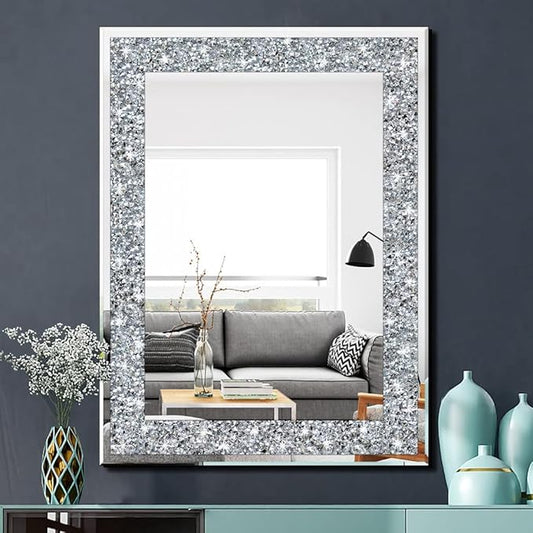 QMDECOR Crystal Crush Diamond Rectangle Silver Mirror