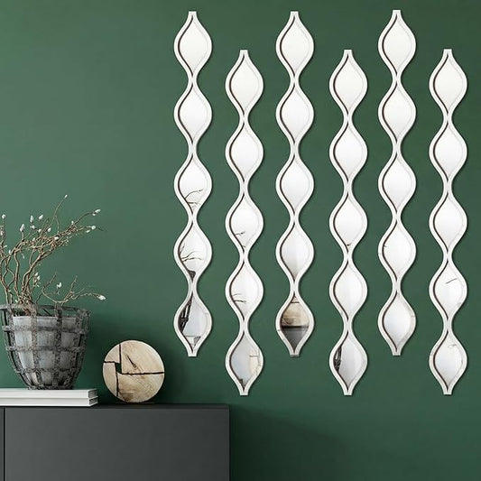 Yulejo 6 Pcs Acrylic Teardrop Mirror Decor Narrow Wall Decor Boho Vintage Wall