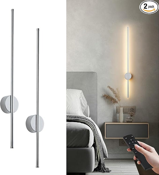 Battery Operated Modern Wall Sconces, Dimmable Wireless Wall Light Set of Two