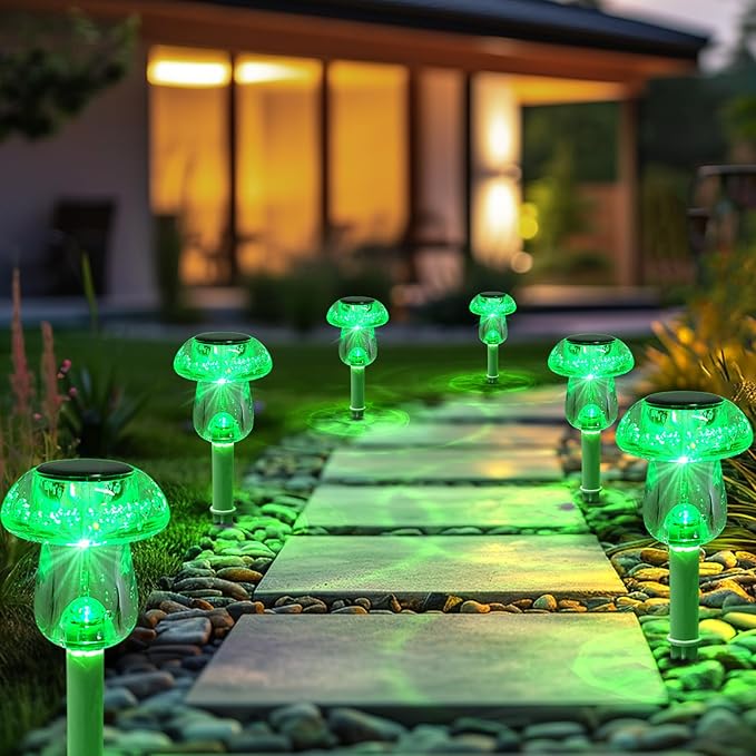 Benany Solar Lights Outdoor, St Patricks Day 8 Pack Mushroom Landscape Lights Waterproof, Solar Powered LED Lighting for Garden Yard Path Pathway Lawn Walkway Driveway Backyard Decor (Green)