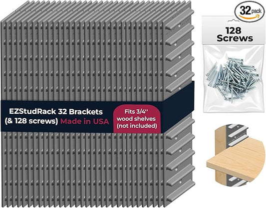 Made in USA | EZStudRack Adjustable Between Stud Shelf Bracket | Shelf Brackets