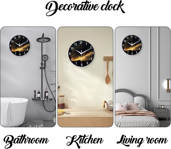 Black and Gold Modern Wall Clocks Battery Operated 12 Inch Silent Wall Clock