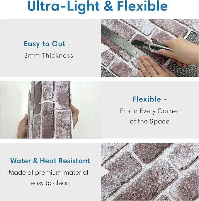3D Brick Wall Panels, Faux Brick Peel and Stick Wall Panels, Small Size Thin