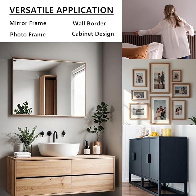 DESOMINOR 27FT Black Border Peel &Stick Black Wood Grain Wallpaper Border