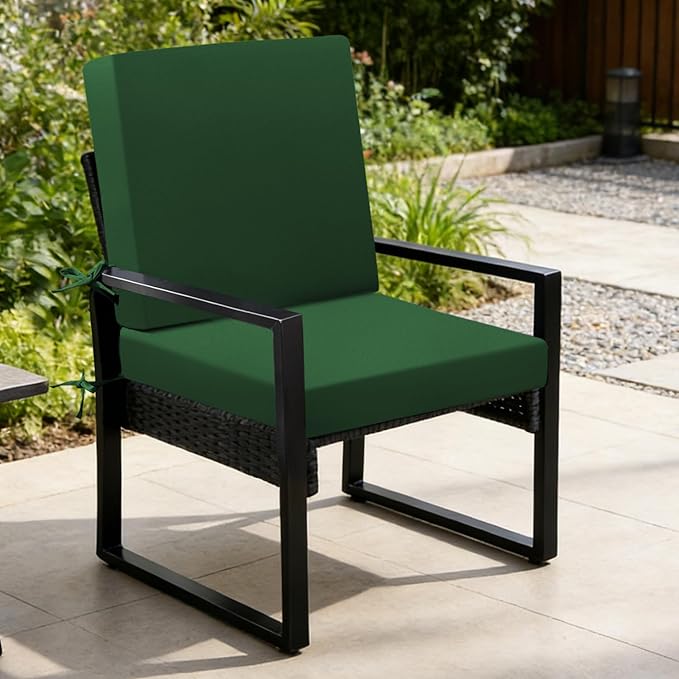 Outdoor Chair Cushions Set of 2, 22x22x3Inch Waterproof & Fade Resistant Patio Furniture Seat Cushions with Ties, Square Outdoor Dining Chair Cushions for Lawn, Garden, Deck&Yard, Forest Green