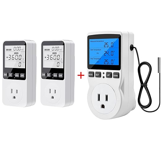 Diymore Plug in Digital Thermostat Temperature Controller Electric Digital Thermostat Heating Cooling Control Mode Timer 2900W 250V 15A Greenhouse Heater with Thermostat Backlit Display