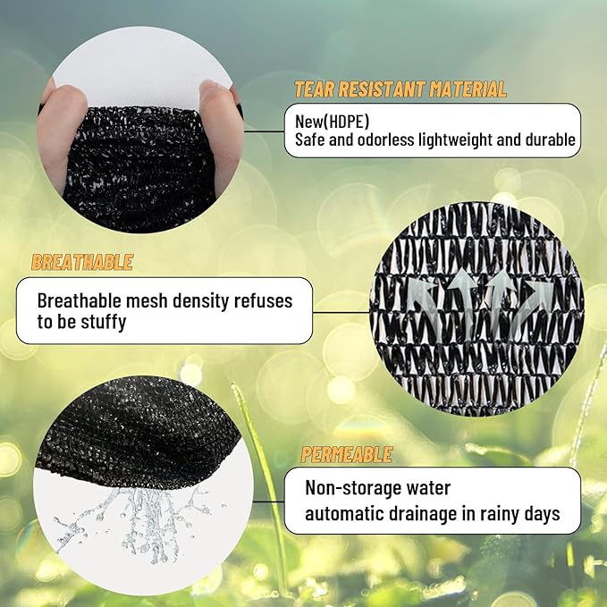 Cool Area 40% 8x20ft Sunblock Shade Cloth Cover Mesh UV Resistant Net for Garden Flower Plant Greenhouse, Black