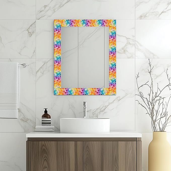 HOMETITUTE Wallpaper Border Peel and Stick Wall Border Rainbow Mosaic Glass