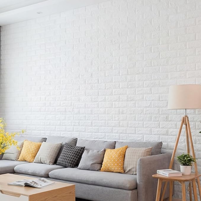 Hahafelt 1 Pcs 32 x 2.3 ft 3D Wall Panel, Faux Brick Wall Panel White Peel and
