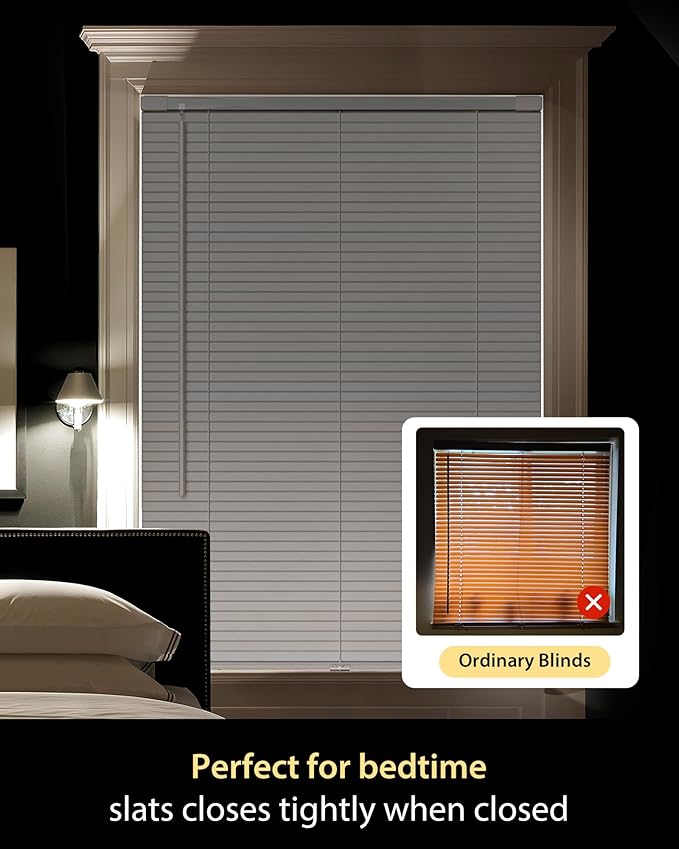UNISHADES No Drill Blinds for Windows 1" Vinyl L-Shaped Slats Cordless Mini