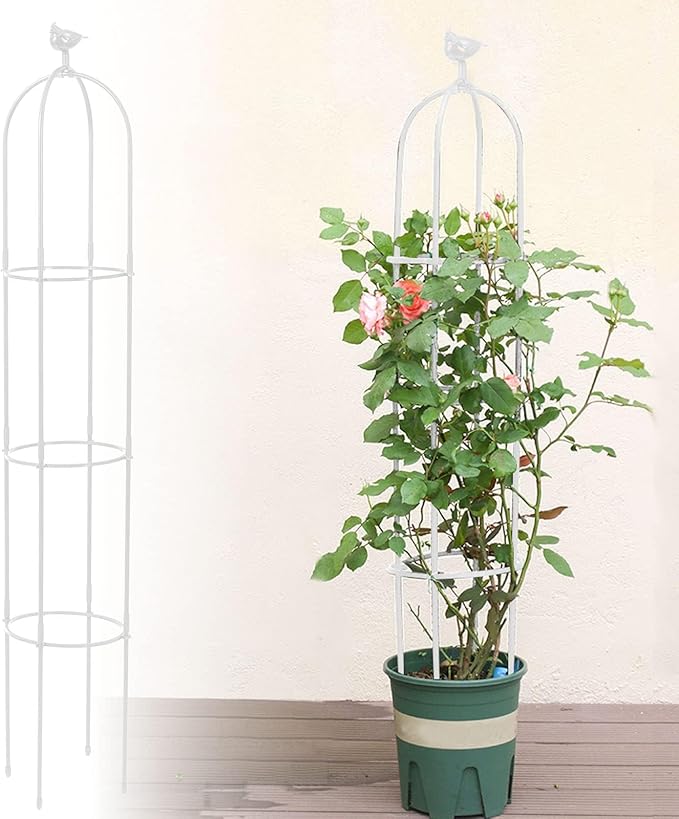 6 Feet Tall Garden Trellis for Climbing Plants Kalolary Garden Tower Obelisk Trellises Rustproof Metal Potted Plant Climbing Support for Indoor Outdoor Flowers Vegetable Fruits Vines Support (White)