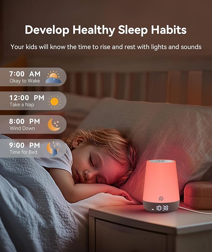 Dreamegg Nite 1 - Baby Sound Machine, Sleep Trainer, Night Light for Kids, Ok to Wake Alarm Clock, 34 Soothing Sounds, App Control, White Noise Sound Machine for Baby Kids Toddler Nursery(Cozy Xmas)
