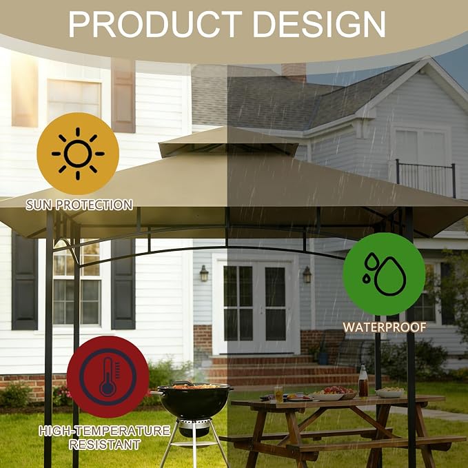 Grill Gazebo Replacement Roof, 5x8ft Outdoor BBQ Gazebo Canopy Cover, Double Tiered Grill Gazebo Replacement Roof for #L-GG001PST-F
