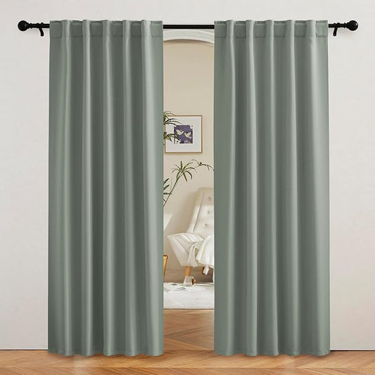 RYB HOME Sage Green Curtains for Bedroom, Vertical Privacy UV Protection Drapery