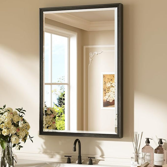 Keonjinn 24" x 36" Black Bathroom Mirror, Brushed Black Framed Mirror