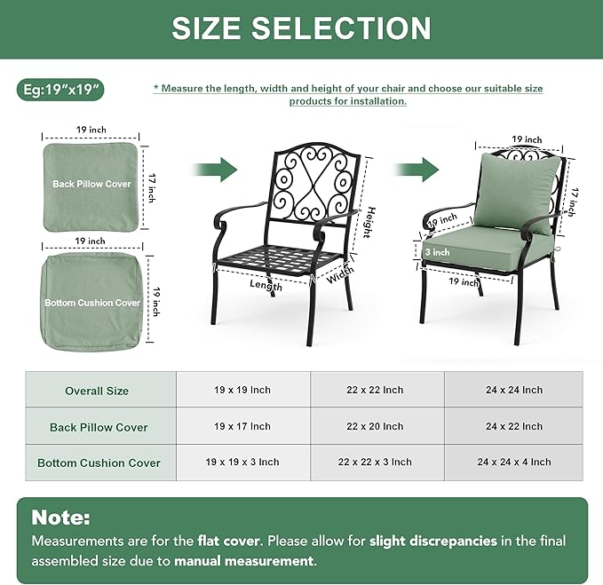 Summsun Outdoor Cushions for Patio Furniture, Faux Linen Water Resistant Backrest and Deep Seat Cushion Set with Removable Cover, Straps, Non-Slip Bottom, 24 x 24 Inch, Sage Green