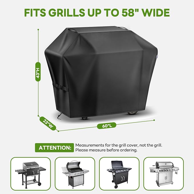 Grill Cover 60 Inch for Outdoor Gas BBQ Grill,Waterproof Fade Resistant Anti-UV Barbecue Grill Cover & Weather Protection BBQ Cover for Griddle Outdoor,Compatible with Weber Nexgrill Char-broil