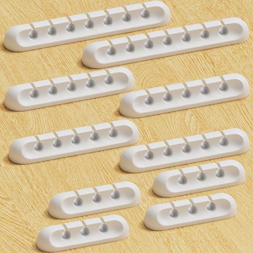 USB Cable Organizer Clips Cord Holder,10 Packs (3-5-7-Slots) White Self Adhesive Desk Cord Cable Management