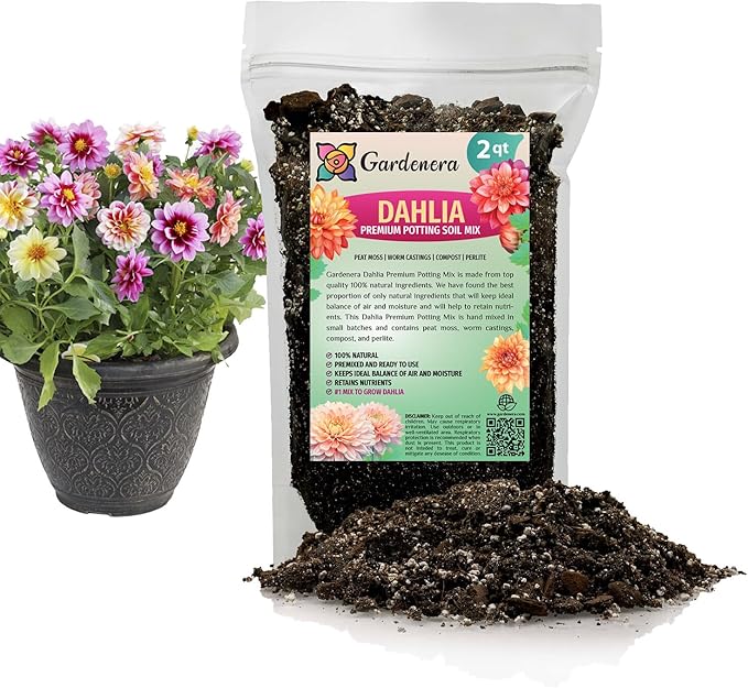 Premium Dahlia Potting Soil Mix - Ideal for Growing Vibrant and Healthy Dahlias - 2 Quart