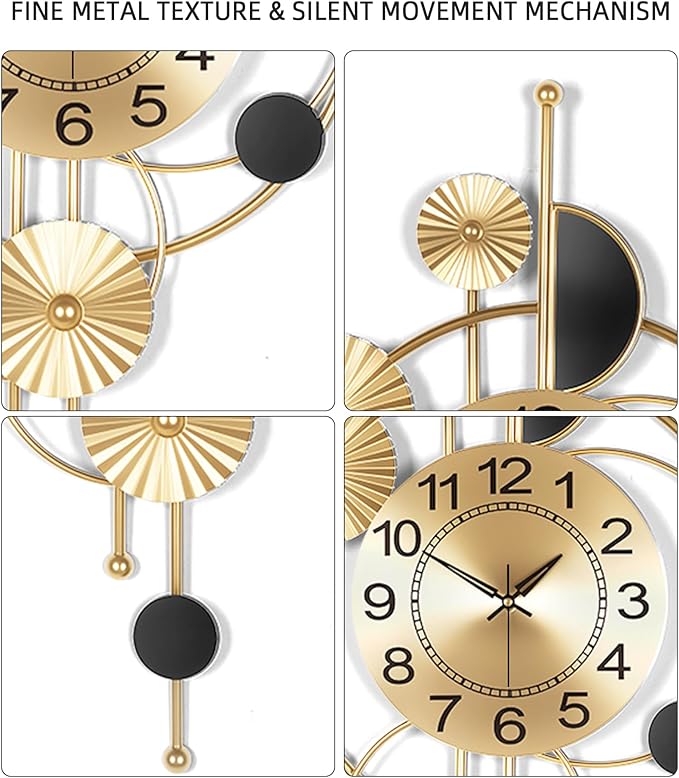 Large Wall Clock, Modern Silent Non-Ticking Metal Wall Clocks, Battery Operated
