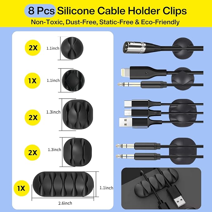 [313Pcs] Cable Management Kit, 67 Adhesive Cable Clips, Topavatop Desk Cord Organizer, 22 Reusable Cable Strap, 4 Cable Sleeve Split, 200 Nylon Cable Zip Ties with 20 Mounts for TV Office Home, Black